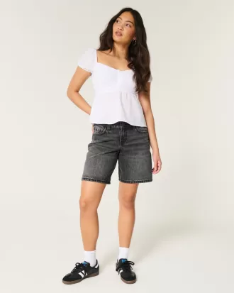 Curvy Low-Rise Washed Black Baggy Jort,Curvy Low-Rise Washed Black Baggy Jort