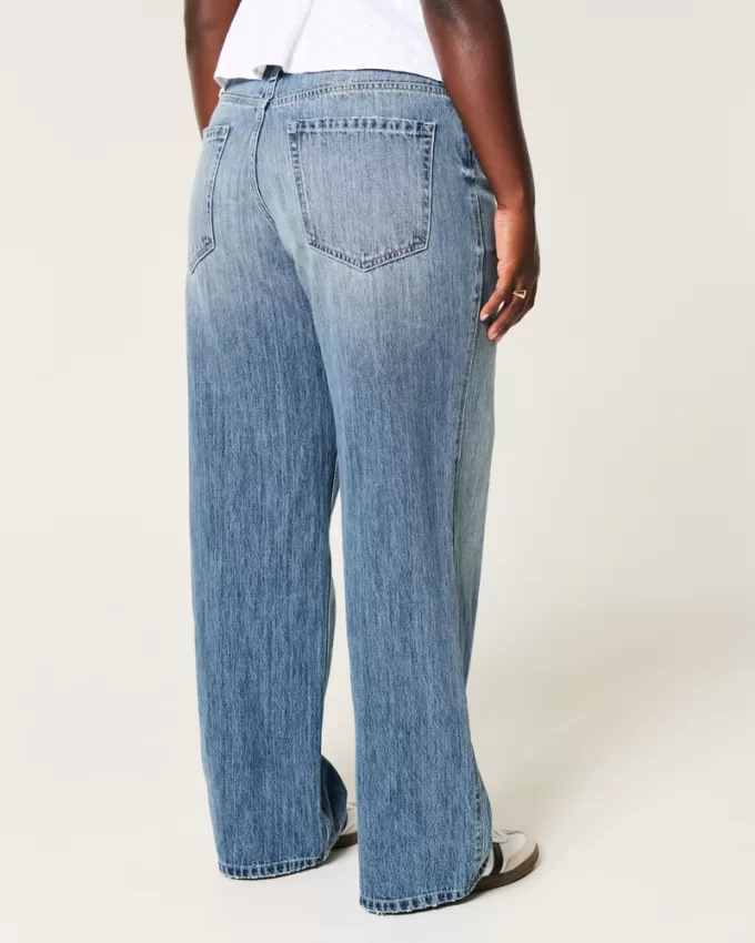 Curvy Mid-Rise Medium Wash Baggy Jeans,Curvy Mid-Rise Medium Wash Baggy Jeans