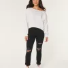 Curvy Ultra High-Rise Ripped Black Mom Jeans,Curvy Ultra High-Rise Ripped Black Mom Jeans