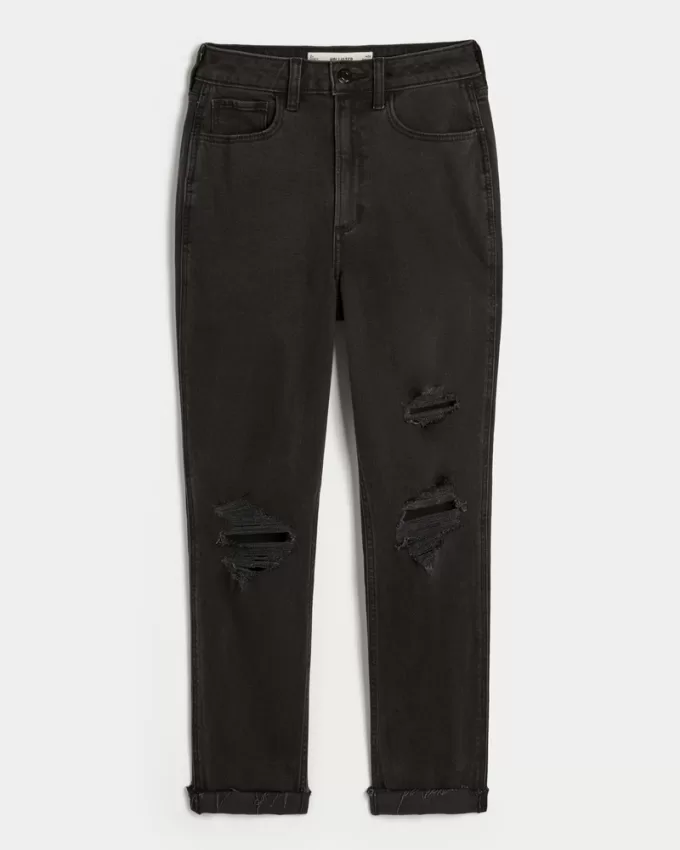 Curvy Ultra High-Rise Ripped Black Mom Jeans,Curvy Ultra High-Rise Ripped Black Mom Jeans