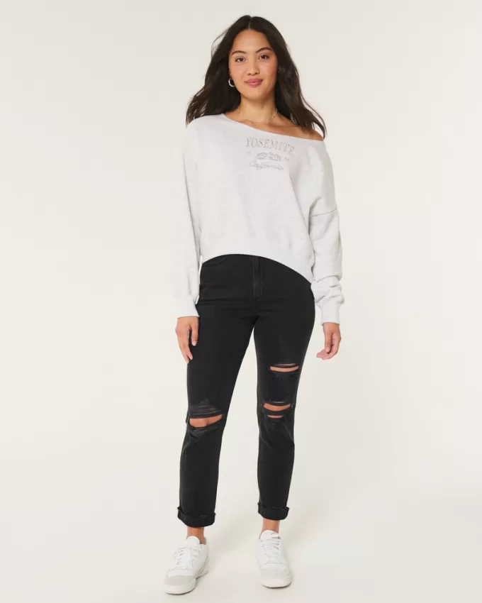 Curvy Ultra High-Rise Ripped Black Mom Jeans,Curvy Ultra High-Rise Ripped Black Mom Jeans