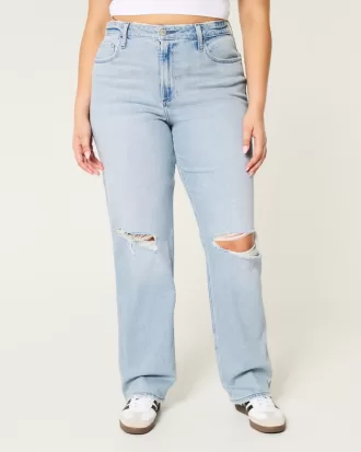 Curvy Ultra High-Rise Ripped Light Wash Dad Jeans,Curvy Ultra High-Rise Ripped Light Wash Dad Jeans