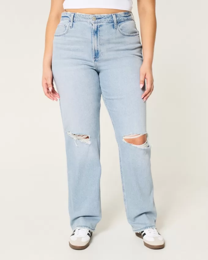 Curvy Ultra High-Rise Ripped Light Wash Dad Jeans,Curvy Ultra High-Rise Ripped Light Wash Dad Jeans