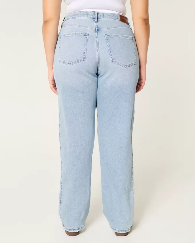 Curvy Ultra High-Rise Ripped Light Wash Dad Jeans,Curvy Ultra High-Rise Ripped Light Wash Dad Jeans