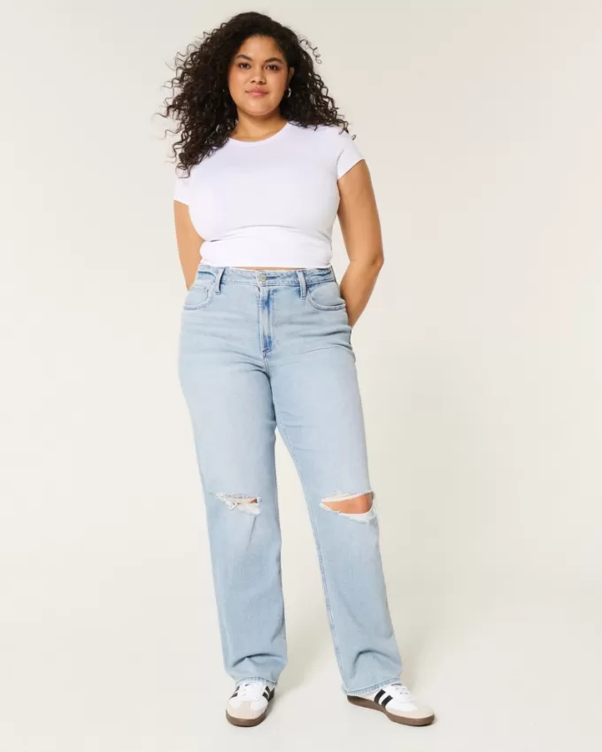 Curvy Ultra High-Rise Ripped Light Wash Dad Jeans,Curvy Ultra High-Rise Ripped Light Wash Dad Jeans