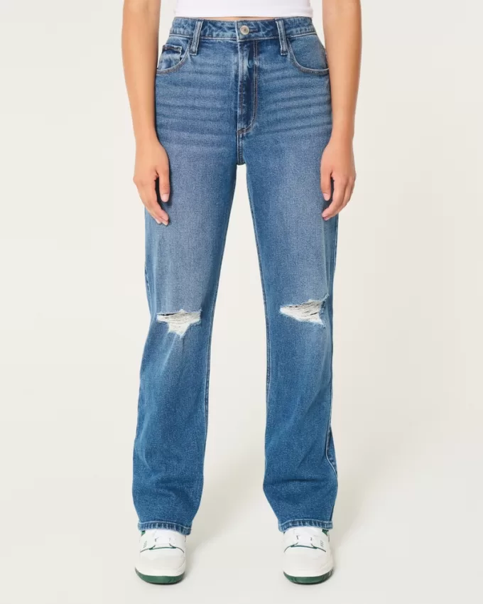 Curvy Ultra High-Rise Ripped Medium Wash Dad Jeans,Curvy Ultra High-Rise Ripped Medium Wash Dad Jeans