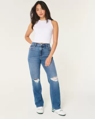 Curvy Ultra High-Rise Ripped Medium Wash Dad Jeans,Curvy Ultra High-Rise Ripped Medium Wash Dad Jeans