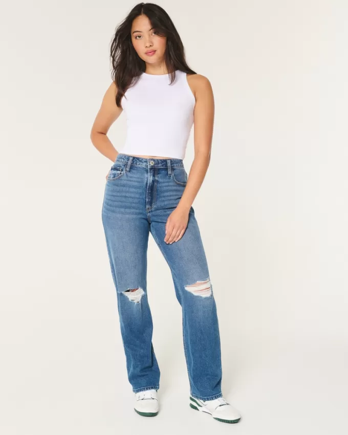 Curvy Ultra High-Rise Ripped Medium Wash Dad Jeans,Curvy Ultra High-Rise Ripped Medium Wash Dad Jeans
