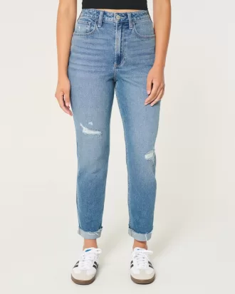 Curvy Ultra High-Rise Ripped Medium Wash Mom Jeans,Curvy Ultra High-Rise Ripped Medium Wash Mom Jeans