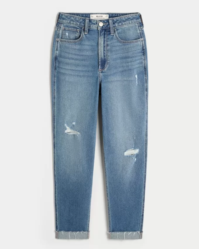 Curvy Ultra High-Rise Ripped Medium Wash Mom Jeans,Curvy Ultra High-Rise Ripped Medium Wash Mom Jeans