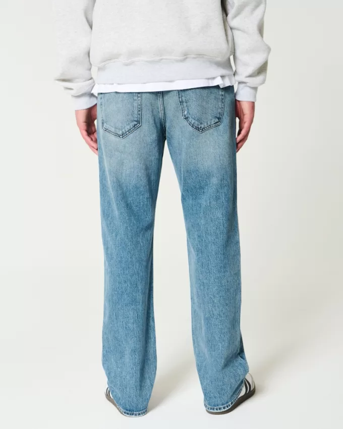 Distressed Medium Wash Straight Jeans,Distressed Medium Wash Straight Jeans