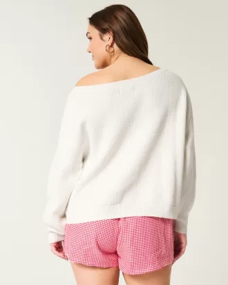 Easy Berry Graphic Off-the-Shoulder Sweater,Easy Berry Graphic Off-the-Shoulder Sweater