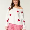 Easy Berry Graphic Off-the-Shoulder Sweater,Easy Berry Graphic Off-the-Shoulder Sweater