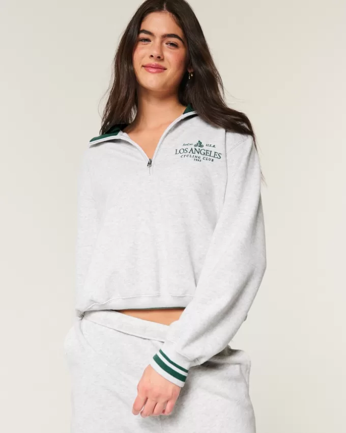 Easy Boston LA Cycling Club Graphic Half-Zip Sweatshirt,Easy Boston LA Cycling Club Graphic Half-Zip Sweatshirt