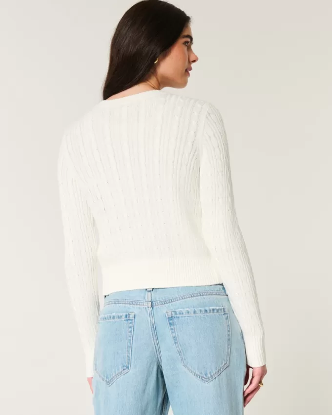 Easy Cable-Knit Crew Cardigan,Easy Cable-Knit Crew Cardigan
