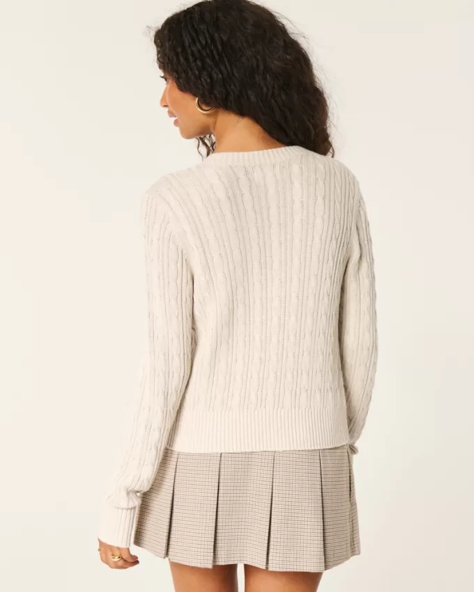 Easy Cable-Knit Crew Cardigan,Easy Cable-Knit Crew Cardigan