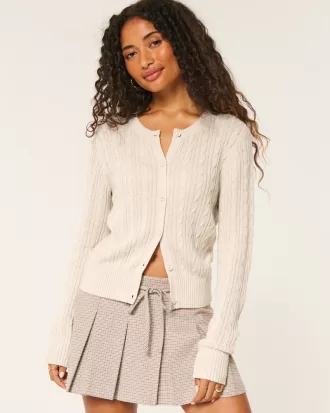 Easy Cable-Knit Crew Cardigan,Easy Cable-Knit Crew Cardigan