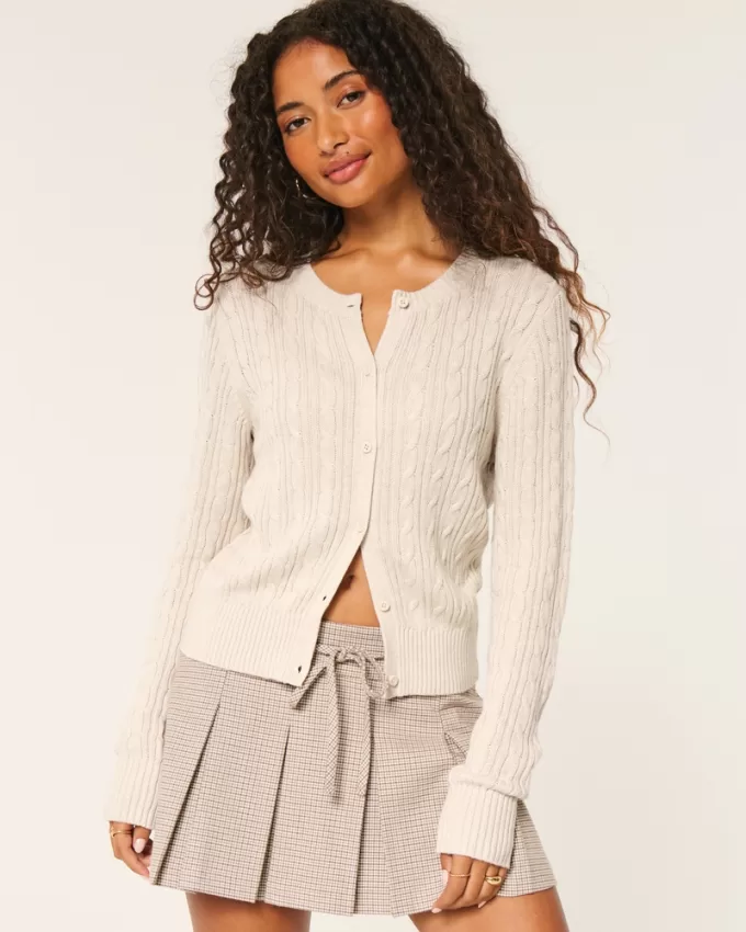 Easy Cable-Knit Crew Cardigan,Easy Cable-Knit Crew Cardigan