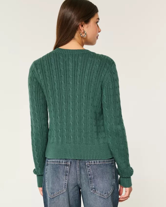 Easy Cable-Knit Crew Cardigan,Easy Cable-Knit Crew Cardigan
