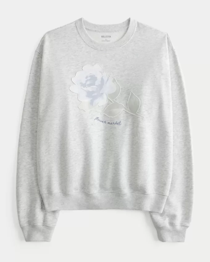Easy Flower Graphic Crew Sweatshirt,Easy Flower Graphic Crew Sweatshirt