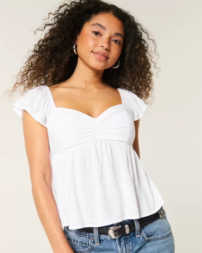 Easy Flutter Sleeve Babydoll Top,Easy Flutter Sleeve Babydoll Top