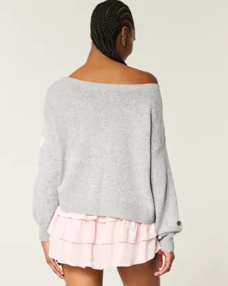 Easy Heart Graphic Off-the-Shoulder Sweater,Easy Heart Graphic Off-the-Shoulder Sweater
