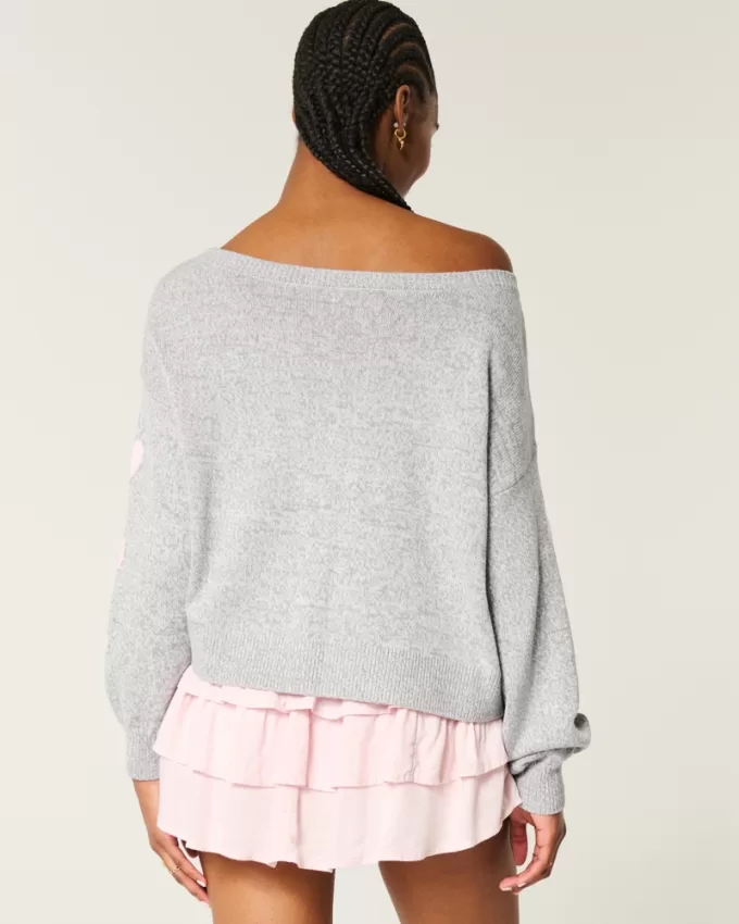 Easy Heart Graphic Off-the-Shoulder Sweater,Easy Heart Graphic Off-the-Shoulder Sweater