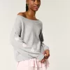 Easy Heart Graphic Off-the-Shoulder Sweater,Easy Heart Graphic Off-the-Shoulder Sweater