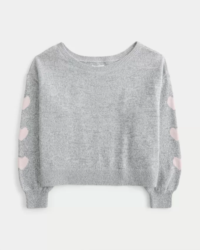 Easy Heart Graphic Off-the-Shoulder Sweater,Easy Heart Graphic Off-the-Shoulder Sweater