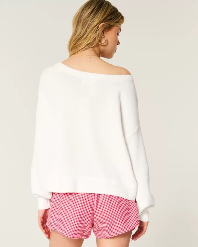Easy Heart Graphic Off-the-Shoulder Sweater,Easy Heart Graphic Off-the-Shoulder Sweater