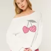 Easy Heart Graphic Off-the-Shoulder Sweater,Easy Heart Graphic Off-the-Shoulder Sweater
