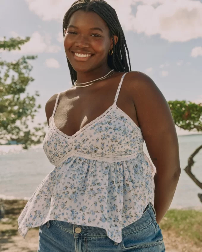 Easy Lace Trim Babydoll Top,Easy Lace Trim Babydoll Top