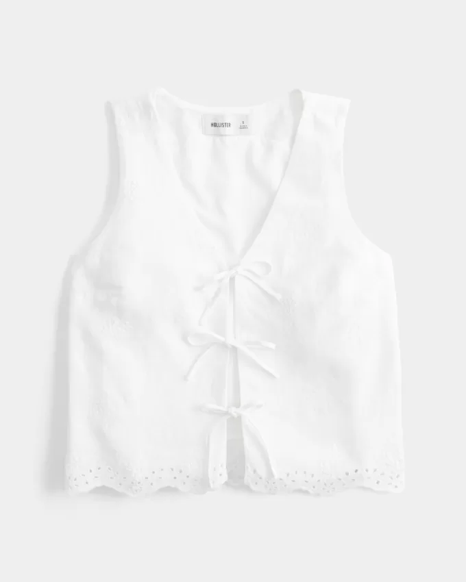 Easy Linen-Blend Tie-Front Vest,Easy Linen-Blend Tie-Front Vest