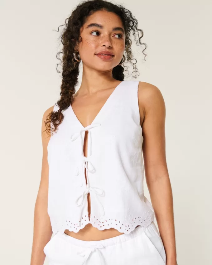 Easy Linen-Blend Tie-Front Vest,Easy Linen-Blend Tie-Front Vest