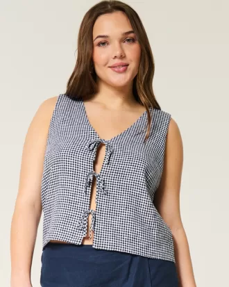 Easy Linen-Blend Tie-Front Vest,Easy Linen-Blend Tie-Front Vest