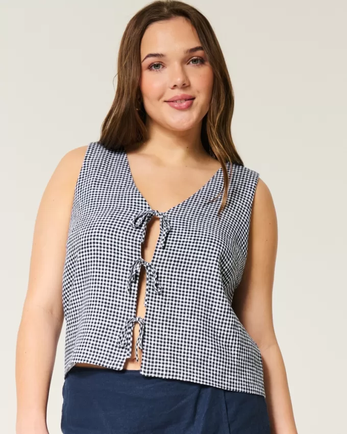 Easy Linen-Blend Tie-Front Vest,Easy Linen-Blend Tie-Front Vest