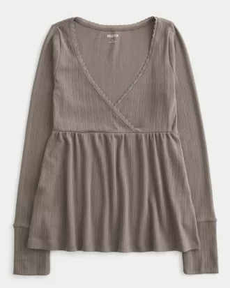 Easy Long-Sleeve Pointelle Babydoll Top,Easy Long-Sleeve Pointelle Babydoll Top