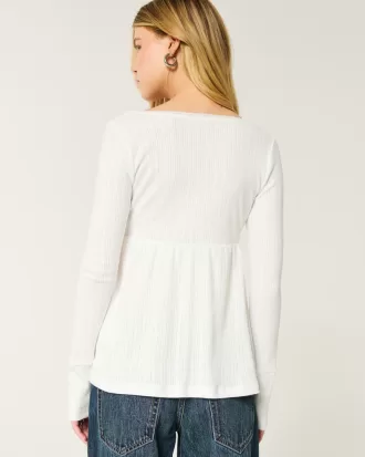 Easy Long-Sleeve Pointelle Babydoll Top,Easy Long-Sleeve Pointelle Babydoll Top