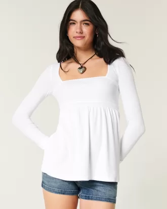 Easy Long-Sleeve Square-Neck Babydoll Top,Easy Long-Sleeve Square-Neck Babydoll Top