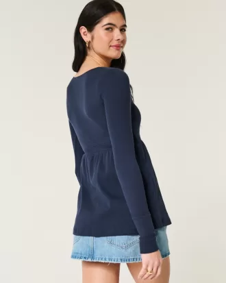 Easy Long-Sleeve Square-Neck Babydoll Top,Easy Long-Sleeve Square-Neck Babydoll Top