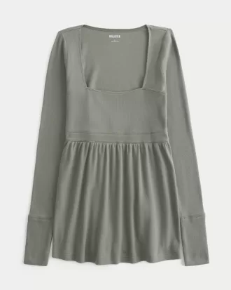 Easy Long-Sleeve Square-Neck Babydoll Top,Easy Long-Sleeve Square-Neck Babydoll Top