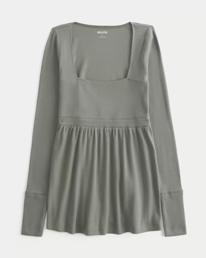 Easy Long-Sleeve Square-Neck Babydoll Top,Easy Long-Sleeve Square-Neck Babydoll Top