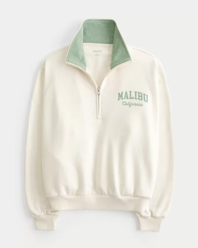 Easy Malibu California Graphic Half-Zip Sweatshirt,Easy Malibu California Graphic Half-Zip Sweatshirt