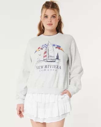 Easy New Riviera Croatia Graphic Crew Sweatshirt,Easy New Riviera Croatia Graphic Crew Sweatshirt
