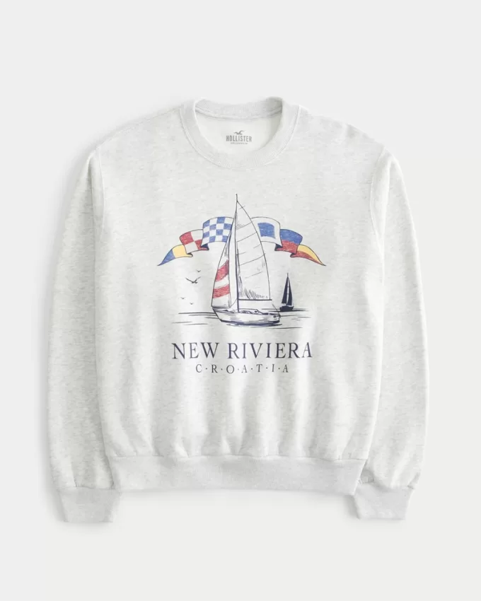 Easy New Riviera Croatia Graphic Crew Sweatshirt,Easy New Riviera Croatia Graphic Crew Sweatshirt