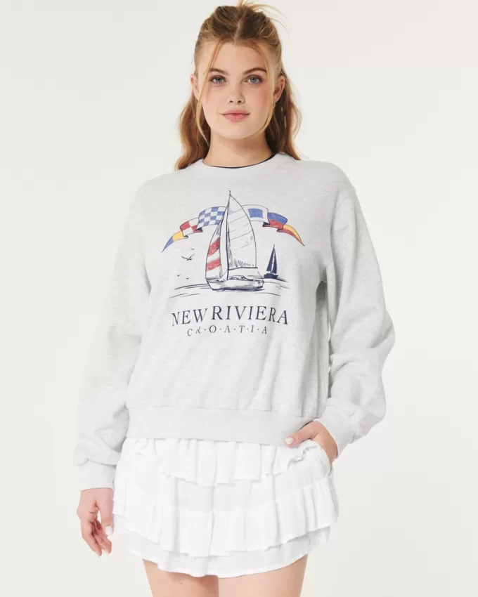 Easy New Riviera Croatia Graphic Crew Sweatshirt,Easy New Riviera Croatia Graphic Crew Sweatshirt