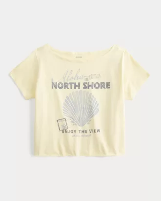 Easy Off-the-Shoulder Aloha Graphic Tee,Easy Off-the-Shoulder Aloha Graphic Tee