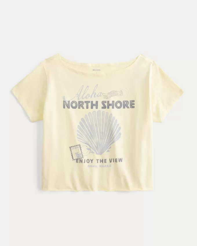 Easy Off-the-Shoulder Aloha Graphic Tee,Easy Off-the-Shoulder Aloha Graphic Tee