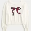Easy Off-the-Shoulder Bow Graphic Sweater,Easy Off-the-Shoulder Bow Graphic Sweater