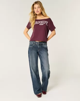 Easy Off-the-Shoulder Brooklyn Graphic Tee,Easy Off-the-Shoulder Brooklyn Graphic Tee